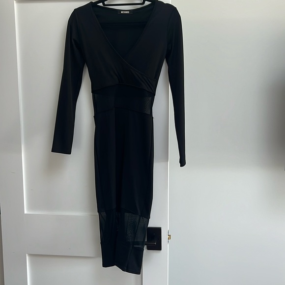 Missguided sheer panel black midi dress - Picture 1 of 3